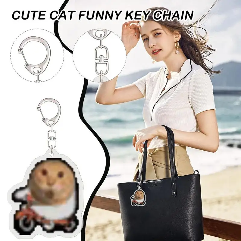 Cat Keychain Round Head Acrylic Cat Meme Keychain Small Animals Pendant For Teens Kids Adults Daily Travel Parties Birthday