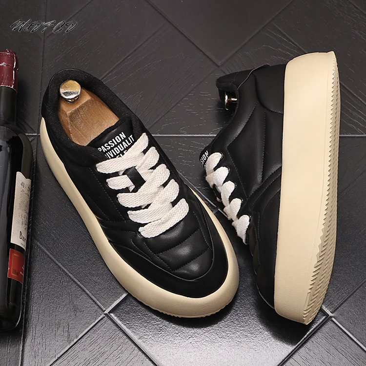 Sneaker Casual Men Designer White Shoes Fashion Genuine Leather Cowhide Breathable Height Increased Flat Platform Board Shoes