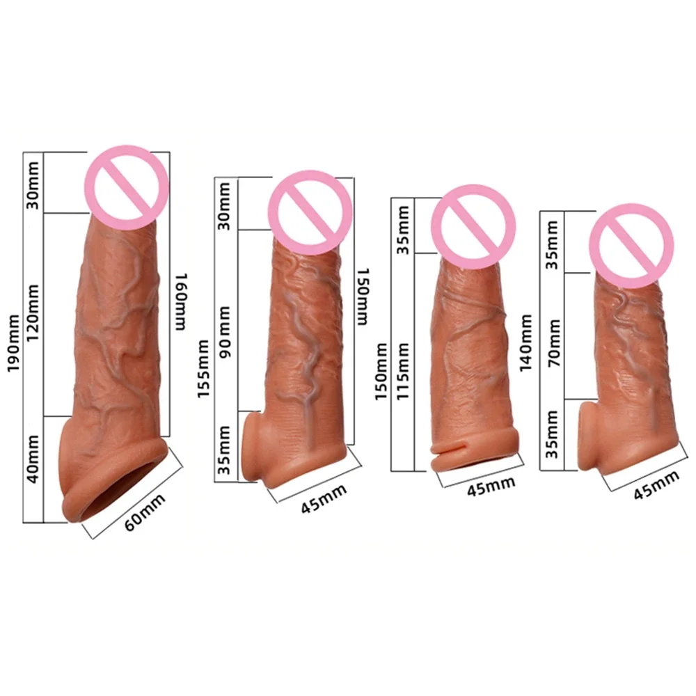 Realistic Penis Sleeve Extender Cover Header Case Real Reusable Delay Ejaculation Dick Enlargement Extension Men Male Sex Tool