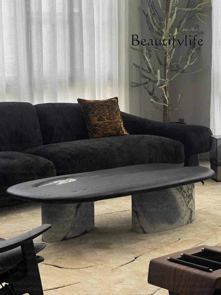

coffee table Medieval style creative oval marble coffee table household retro style high-end artistic sense solid wood