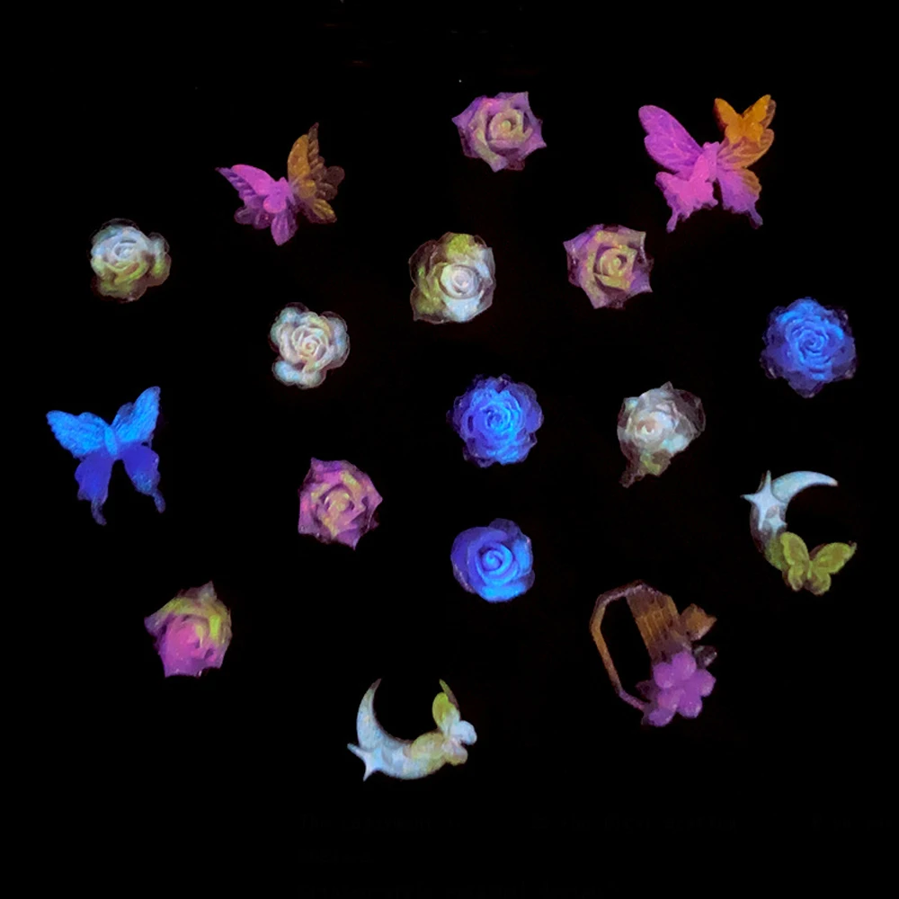 20 ชิ้นGradient Butterfiyโบว์เล็บCharms 3Dเรซิ่นNoctilucentสีชมพูสีขาวRose Moonตกแต่งเล็บน่ารักDIYเล็บอุปกรณ์