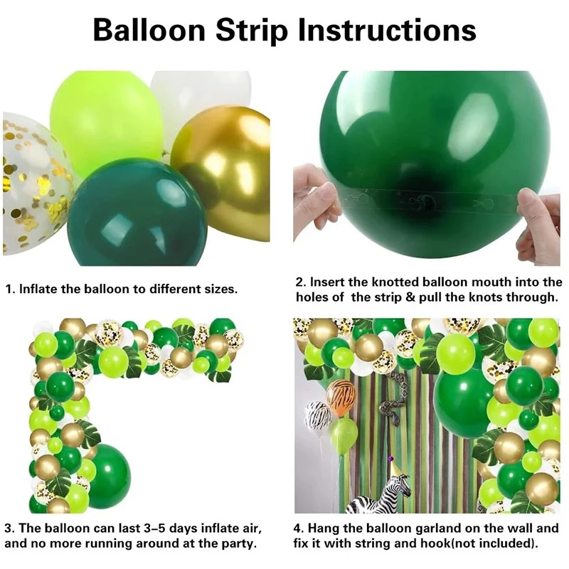 134Pcs Jungle Party Balloon Arch Green Balloon Decoration with Artificial Tropical Palm Leaves for Birthday Party