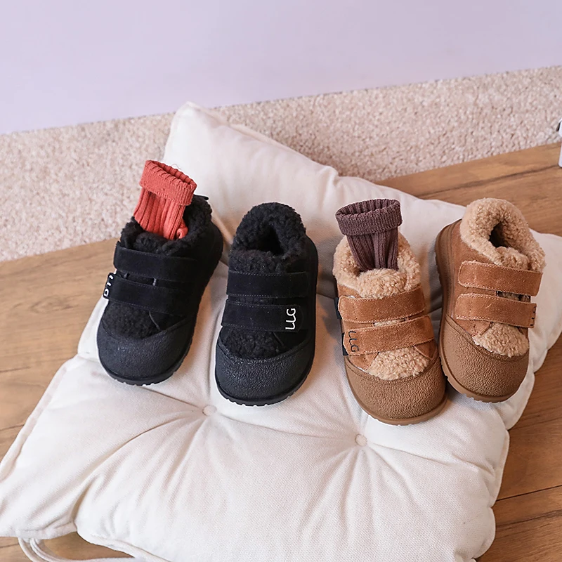 New Children Cozy Fur  Shoes for Girls Soft Winter New Baby  Bow Solid Color Japanese Style Kids Versatile Casual Shoes