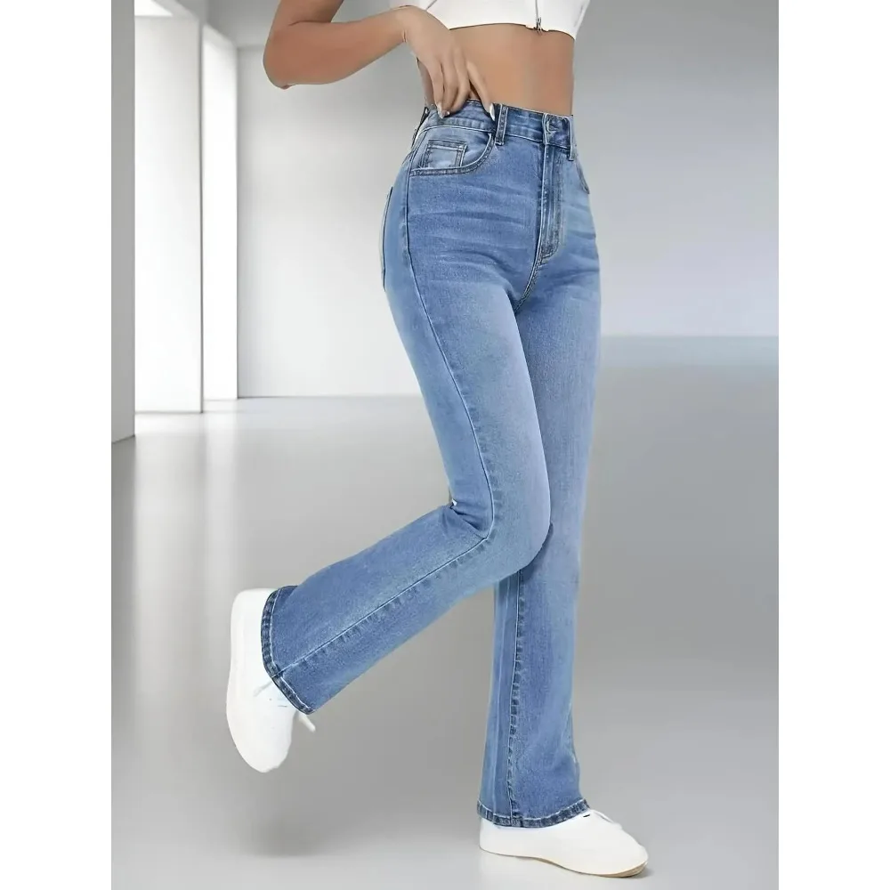 

New European And American Style Casual Versatile High Waist Washed Blend Jeans Slimming Pants For Women
