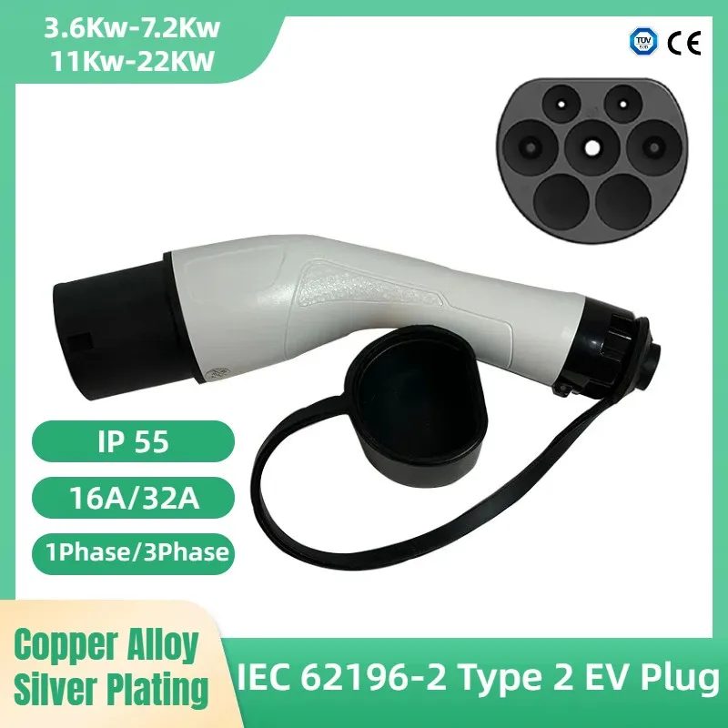 Type 2 EV Male Charger Plug IEC 62196‑2 Connect to EV Charging Station 1Phase/3Phase 16A/32A EV Charger Connectorr