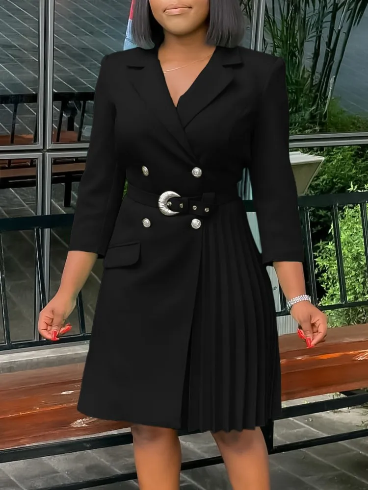 Damska jesienna sukienka damska Casual Plus Size Slim Office Dress Retro Elegancka sukienka z dekoltem w szpic z wysokim stanem Biała sukienka