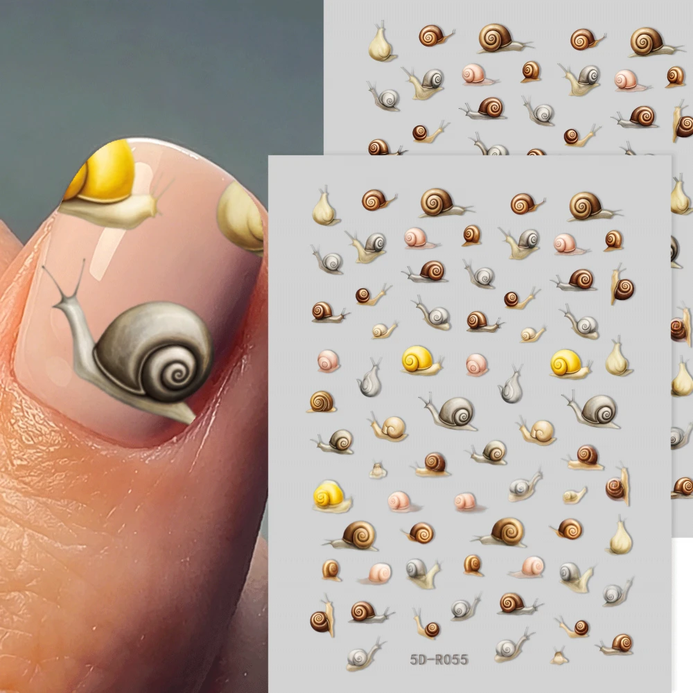 4/1Pcs 5D Colorful Wild Mushroom Nail Stickers Cute Cartoon Frog Snail Insect Pattern Adhesive Nail Decals Forest Nail Supplies