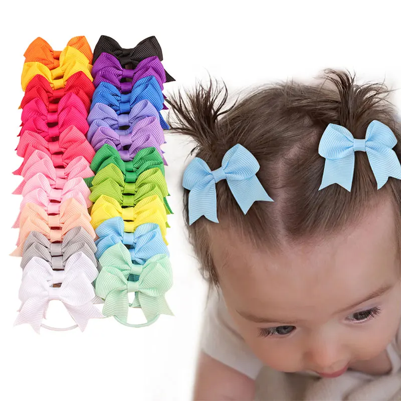 40Pcs Ribbon Hair Bows Band Elastic Rubber Hair Ties Boutique Bands Holders Headwear Hair Accessories For Baby Girls Infants