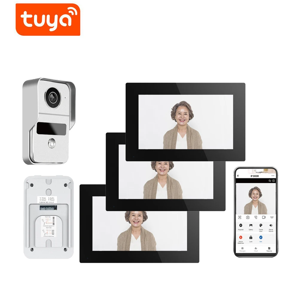 7Inch Screen 2V3 2MP 1080P Wire Tuya APP AHD WIFI Doorbell Leave Message 140Degree Wide Angle Video Door Phone Intercom System