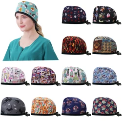 Doctor Operating Room Pattern Printed Skeleton Nursing Head Cap Lab Scrub Pet Hospital Surgical Hat Unisex Dentist Scrub 2023