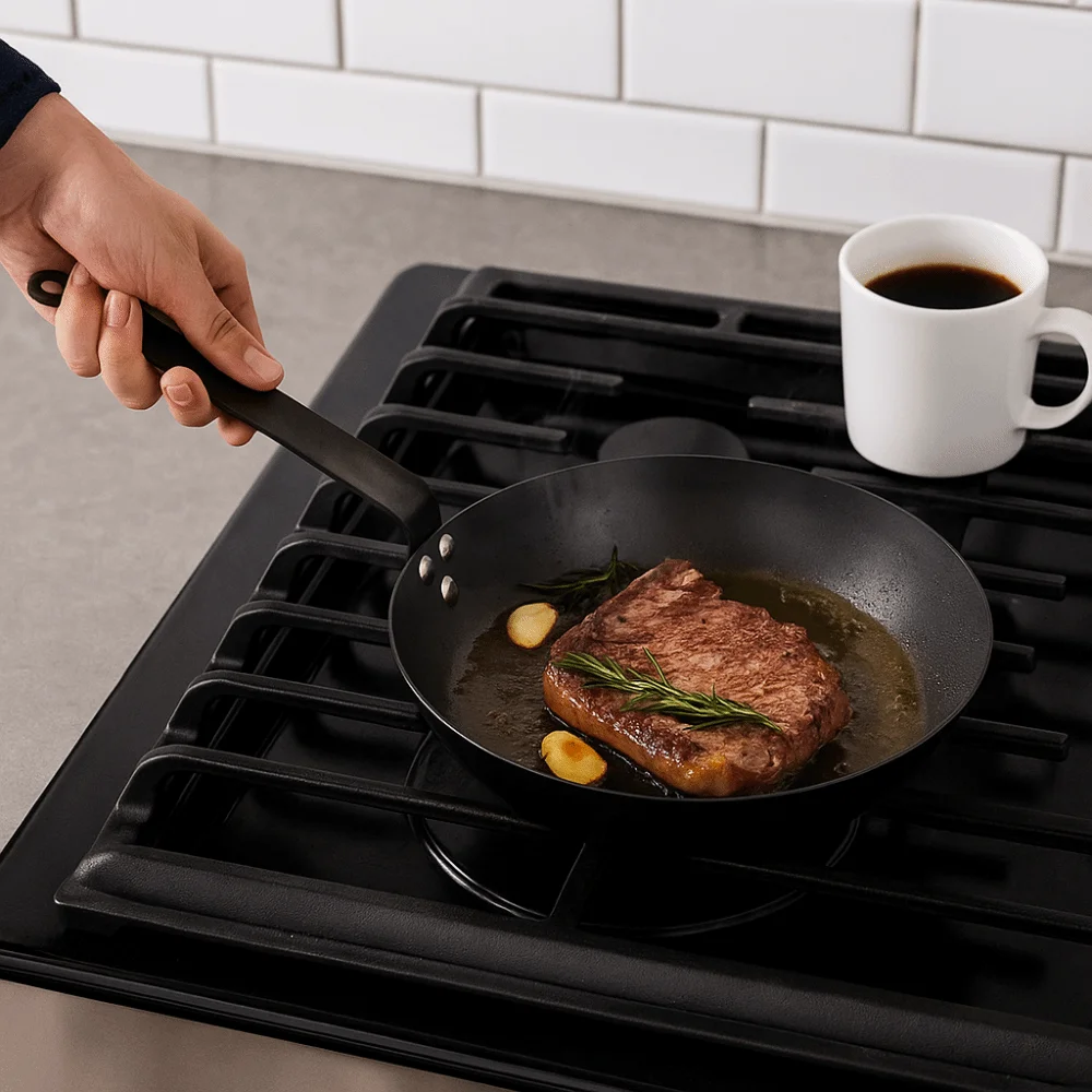 

Carbon Steel Cast Iron Pan Uncoated Flat Steak Frying Pan Kitchen CookingTools Multi Purpose Omelette Pan Gas Induction Cooker