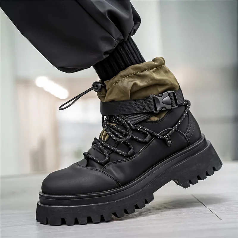 

Fashion Men Casual Boots Designer High Top Mens Ankle Boots Winter Work Boots Breathable Walking Sneakers Black Leather Boots