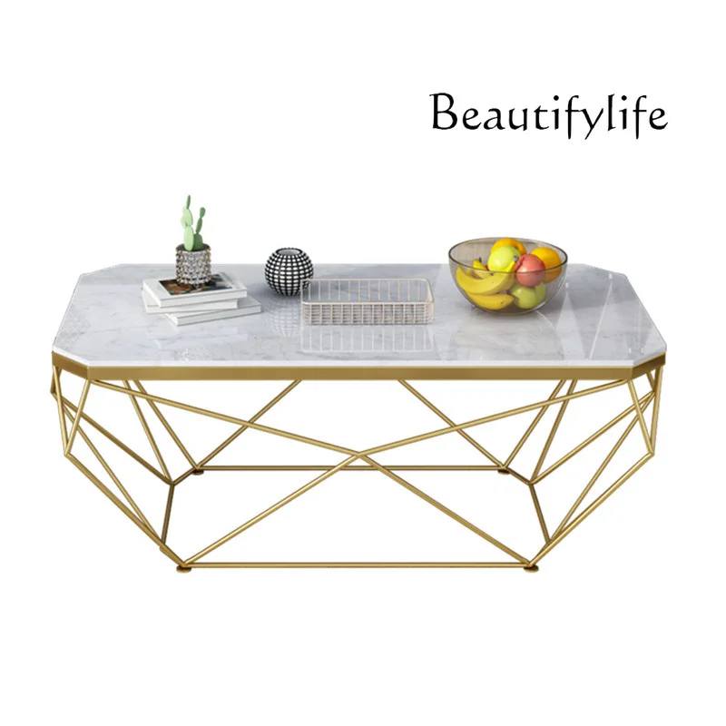 

Simple marble coffee table living room rectangular gold wrought iron coffee table small apartment sofa side table