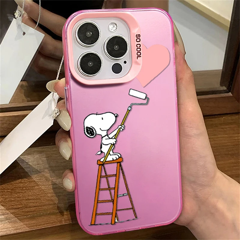 Comic S-Snoopy Art For iPhone Apple 15 14 13 12 11 XS XR X 8 7 Pro Max Plus Colorful Silver Shockproof Phone Case Shockproof