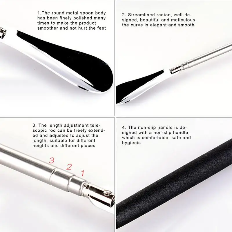 Shoe Horn Stainless Steel Shoe Horn Long Handle Shoe Horns with Anti-slip Handle Portable Seniors Shoehorn Helper for Boot Shoes