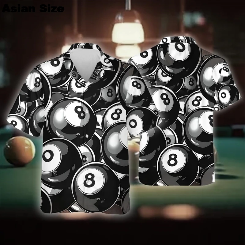 Billiard Club Shirts For Men Clothes Casual Snooker Contest Team Blouses 9 Ball Short Sleeve Billiards Black 8 Lapel Blouse Tops