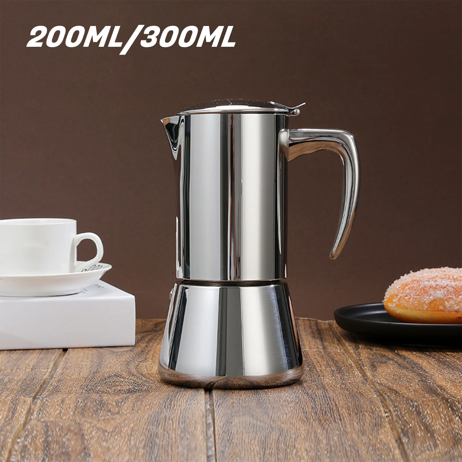 ماكينة صنع الاسبريسو 300 مل/200 مللي 304 ماكينة صنع القهوة من الفولاذ المقاوم للصدأ مع تصميم دورق القهوة وعاء إسبرسو للمنزل والتخييم