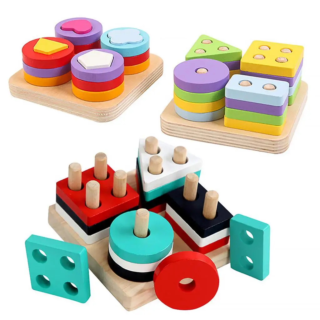 Montessori Shape Matching Stacking Toys Building Sensory Educational Developmental Toys for Kids