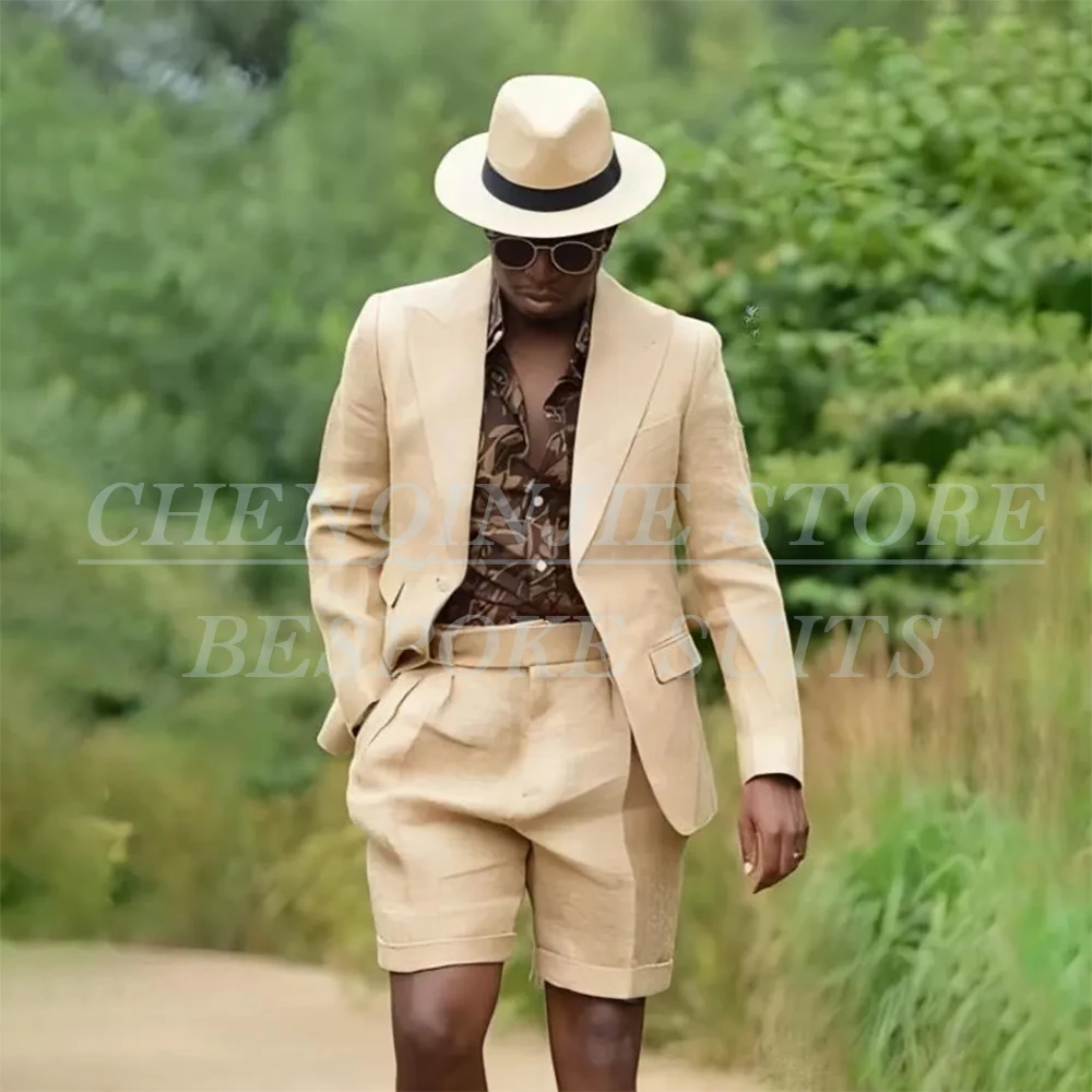 

Bespoke Summer Men's Suits For Wedding Guest Elegant Single Breasted Peak Lapel Regular Fit 2 Piece Jacket Pants Sets