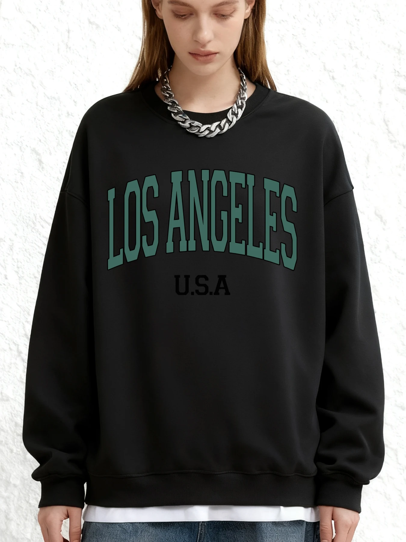 لوس أنجلوس الولايات المتحدة الأمريكية تصميم الرسالة الخريف المرأة الشارع موضة البلوز Crewneck ملابس كبيرة الحجم ملابس رياضية الهيب هوب غير رسمية #2