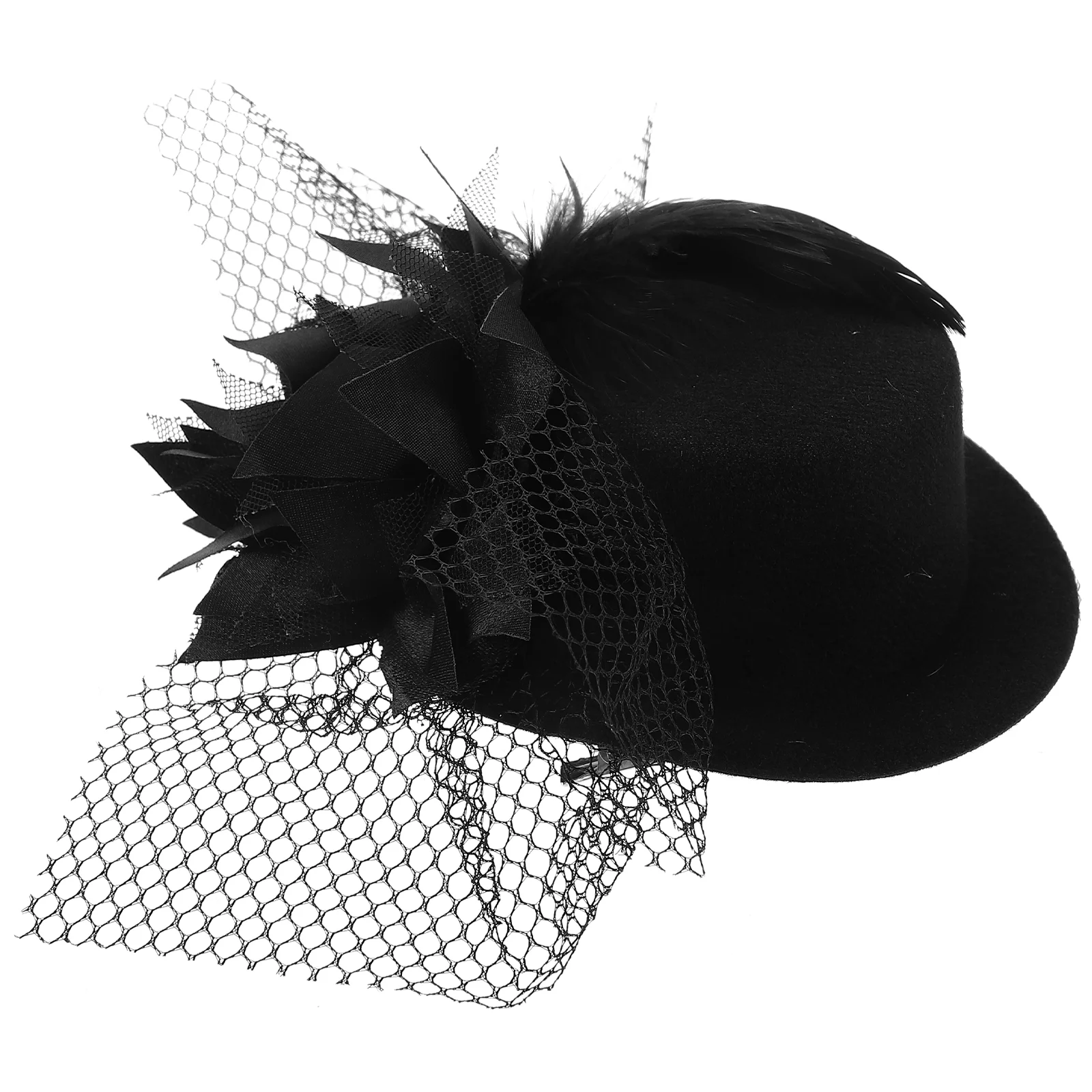 Modische Damen-Haarspange mit Blumendekor, Fascinator, Burlesque-Punk-Minihut – Einheitsgröße (schwarz)