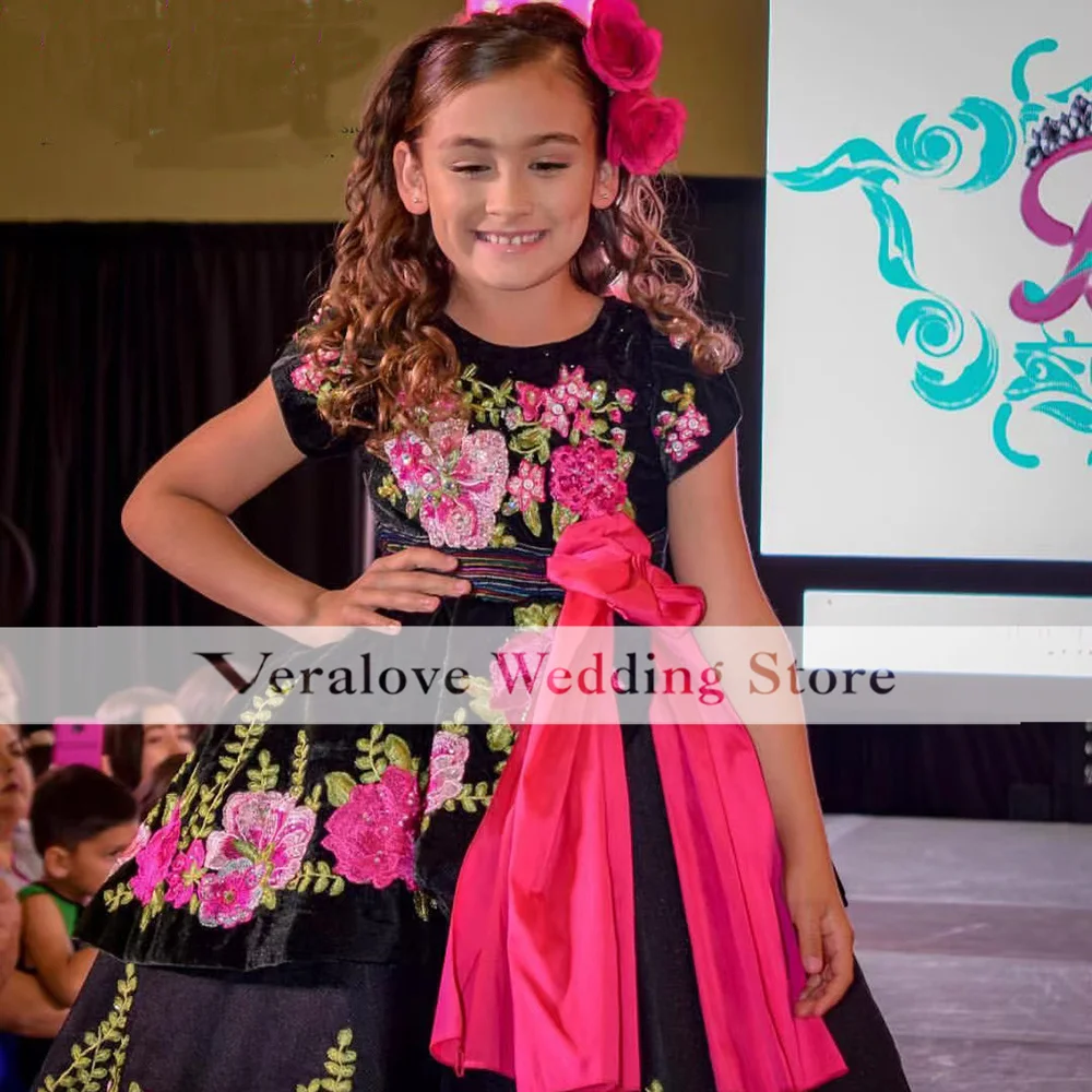 Vestido de baile bordado para niños, vestido de princesa para desfile, vestido de cumpleaños para niña de flores hinchadas, fotografía de estilo