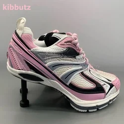 Patchwork Thin Heels Sneakers Mixed Color Round Toe Lace-Up Novelty Sexy Luxury Fashion Runway Show Comfortable Women Shoes New