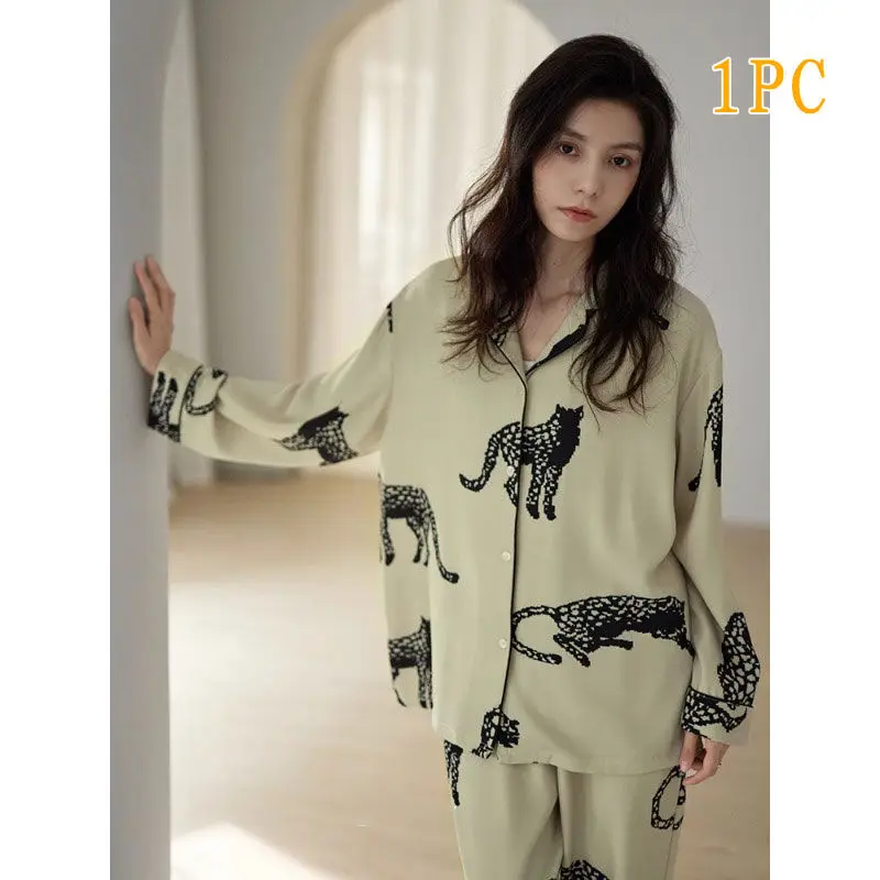 Spring Summer Couple Pajamas Set Female Male Casual Comfortable Animal Print Home Clothing Single-Breasted Long Sleeves Pants