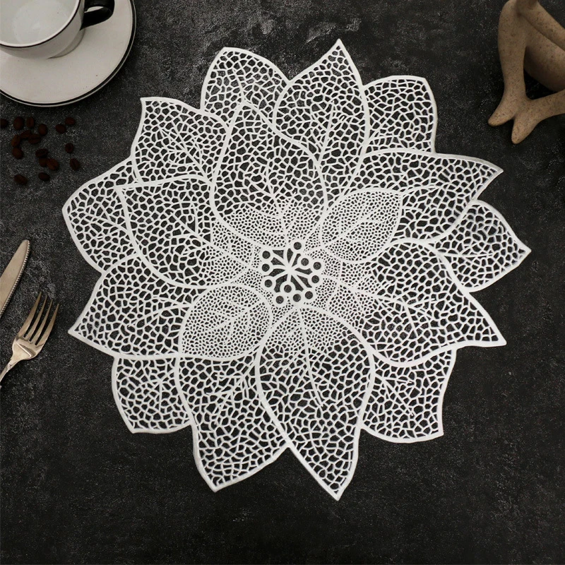 4/6PCS PVC Hollow Flower Leaves Non-slip Mats Kitchen Placemat Coaster Insulation Pad Dish Coffee Cup Table Mat Home Hotel Decor