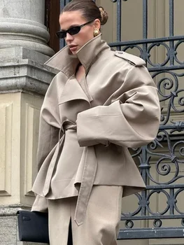 Solid Laepl Lace Up Trench Coat Women Fashion Full Sleeve Waist Cinching Short Windbreak 2026 New Autumn Office Commute Outwear 3 Solid Laepl Lace Up Trench Coat Women Fashion Full Sleeve Waist Cinching Short Windbreak 2026 New Autumn Office Commute Outwear 3