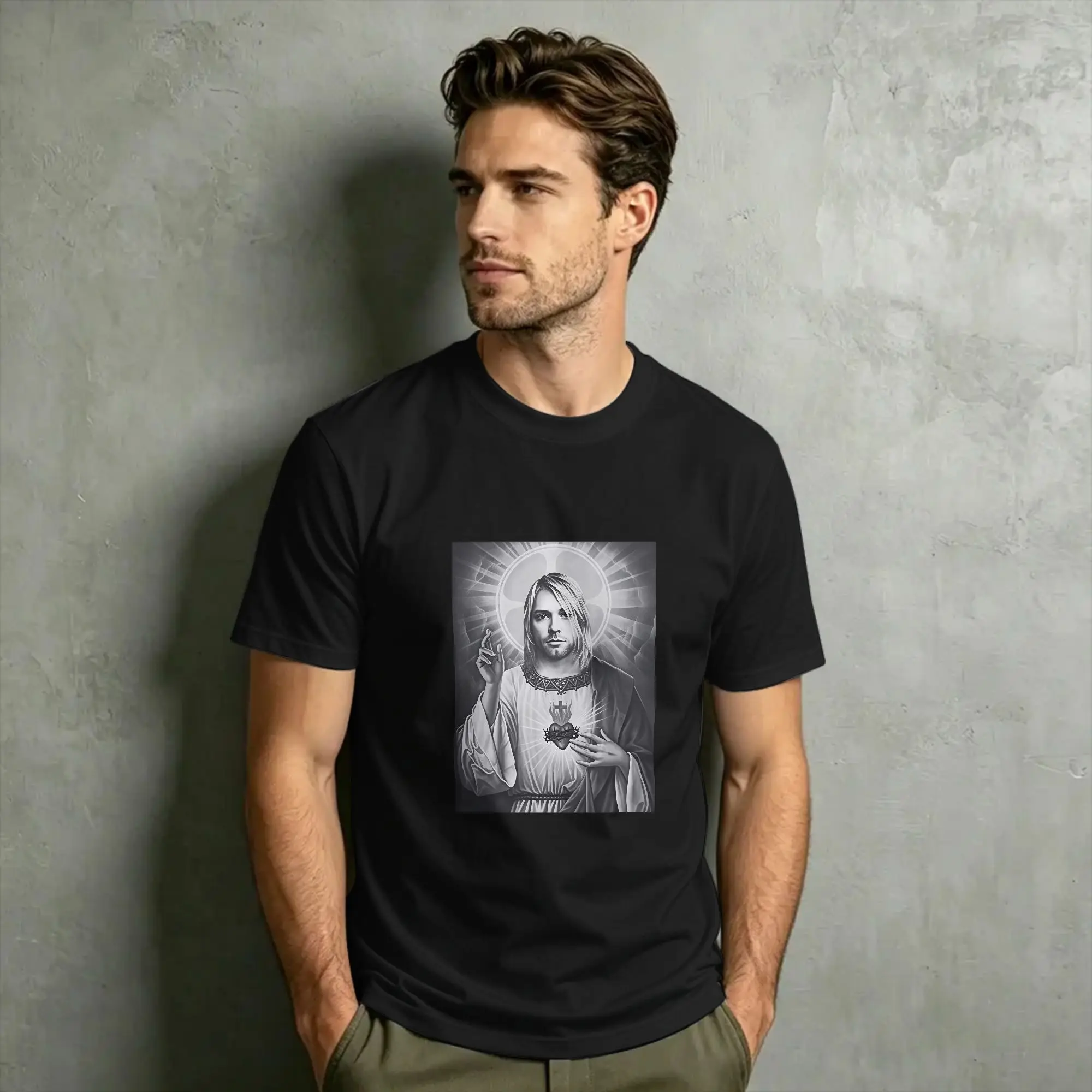 Amazing Rock K-Kurt Cobain Saviour Unisex Saint T-Shirt Men O Neck 100% Cotton T Shirt  Short Sleeve Tees Adult Clothing