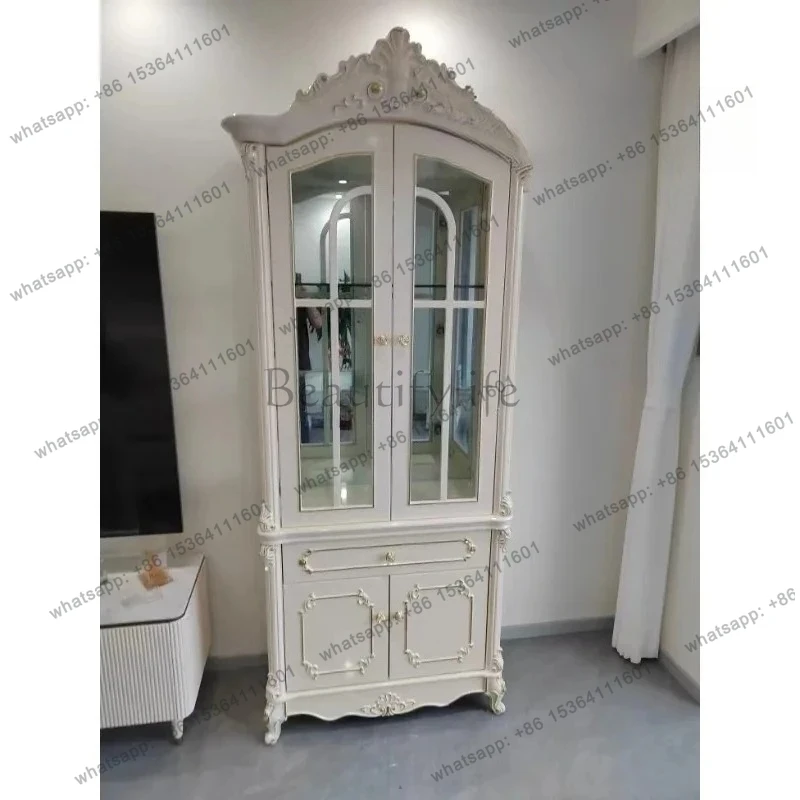 

LJYSM European Living Room White Retro Wall Display Cabinet Glass Door Simple Wine Cabinet