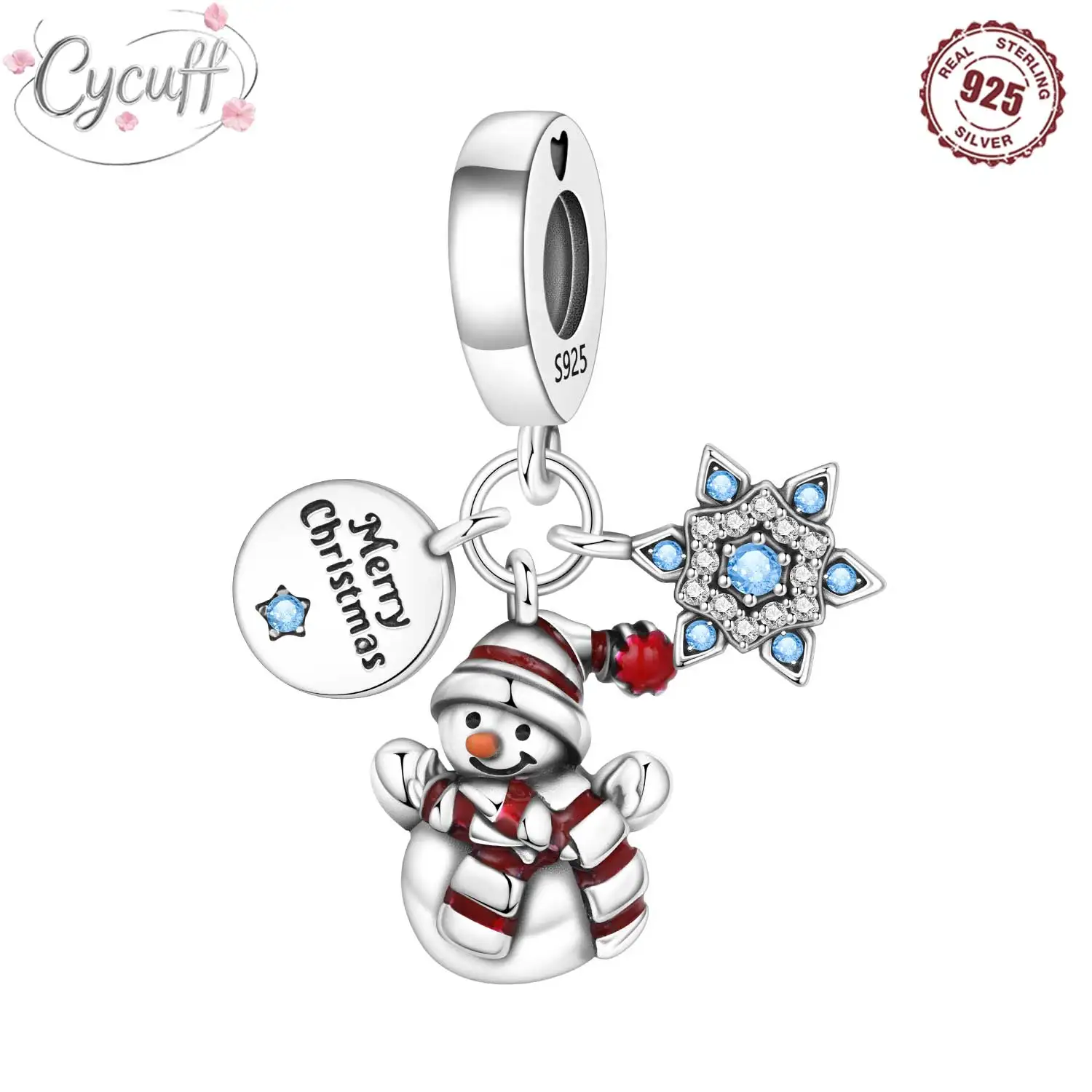 

Original Popular 925 Sterling Silver Snowman Beads Snowflake Bell Dangle Charm Fits Bracelet Necklace Christmas Pendant Gifts