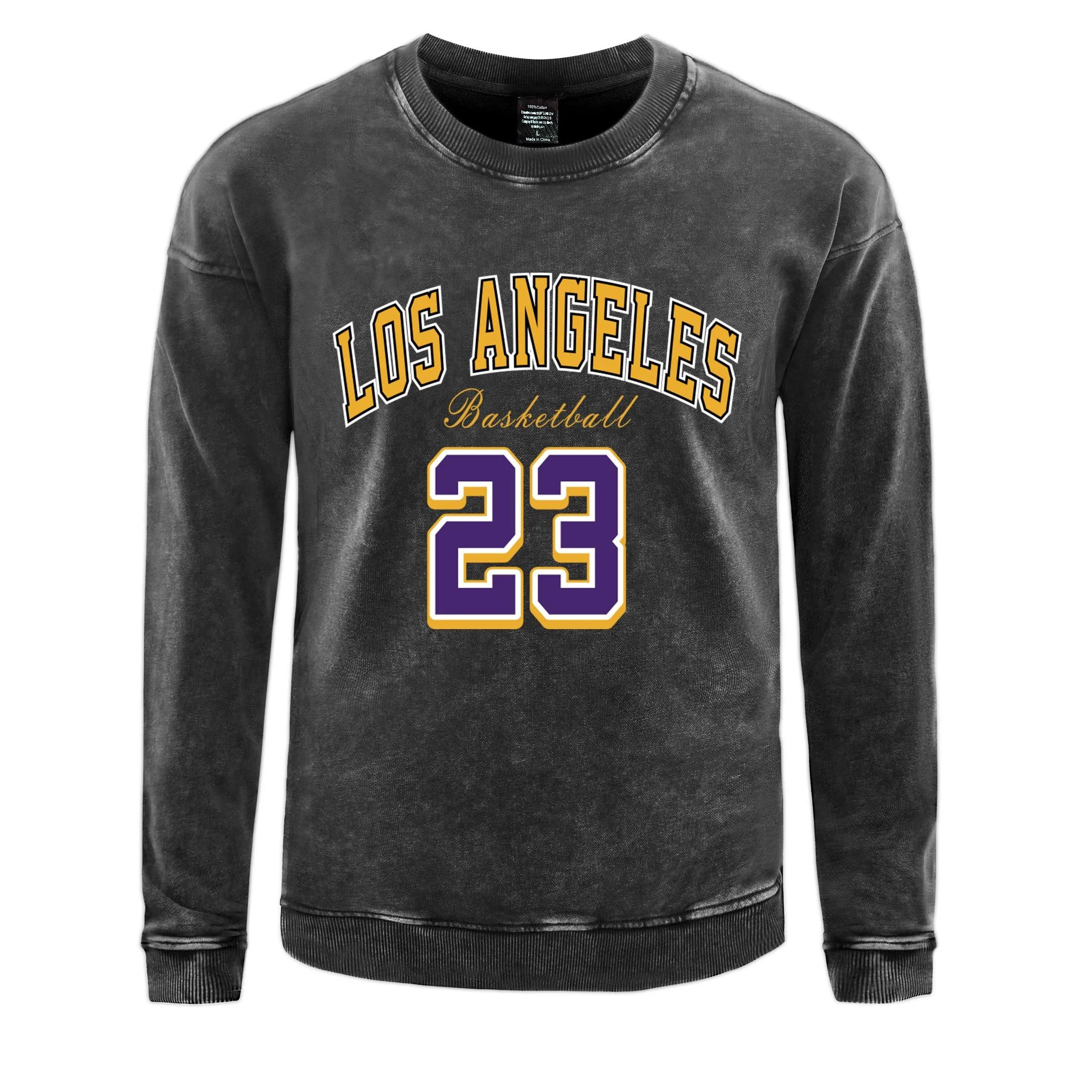 Los Angeles Basketball 23 Men Snow Wash Pullovers Fashion Hip Hop Washed Sweatshirt Loose Casual Hoody All-Match Cotton Top