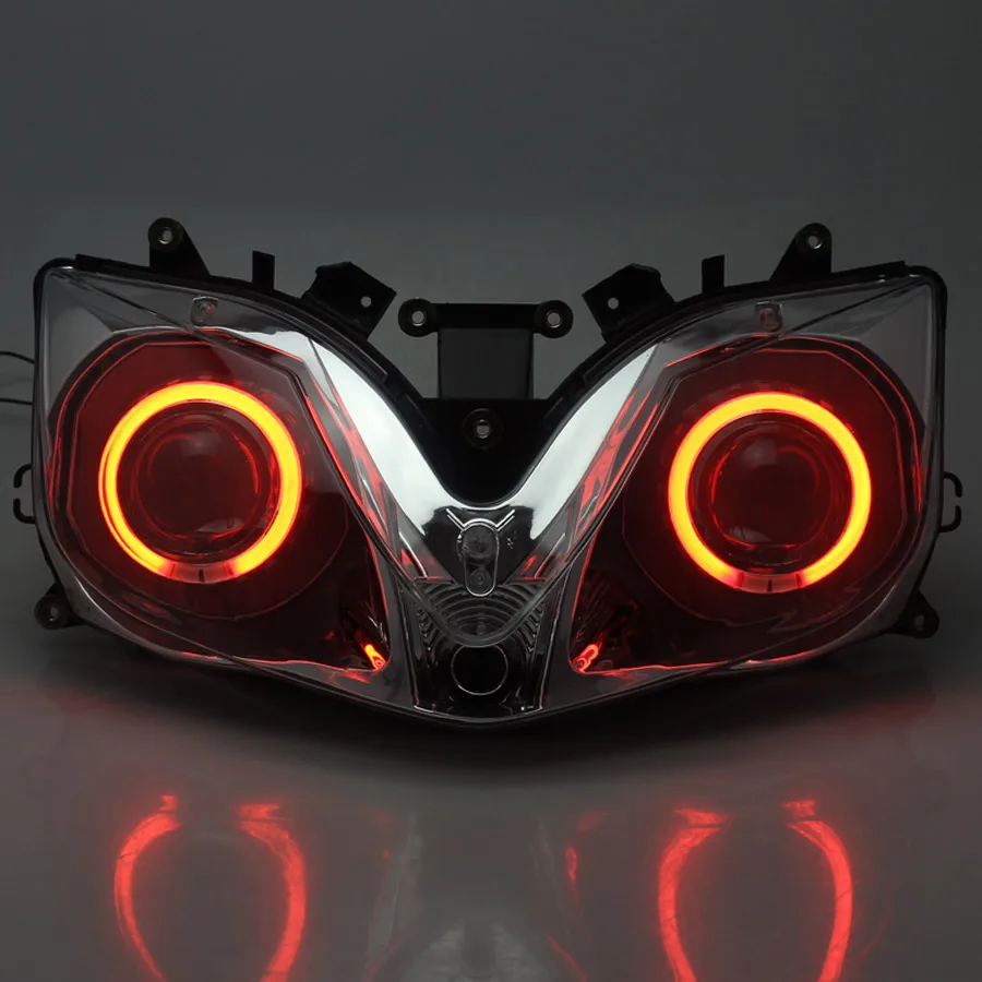 Motorcycle Headlamp Custom Red Angel Eyes LED Projector Headlight Assembly Hi/Lo Beams Head Light For Honda CBR600 F4i 2001-2007