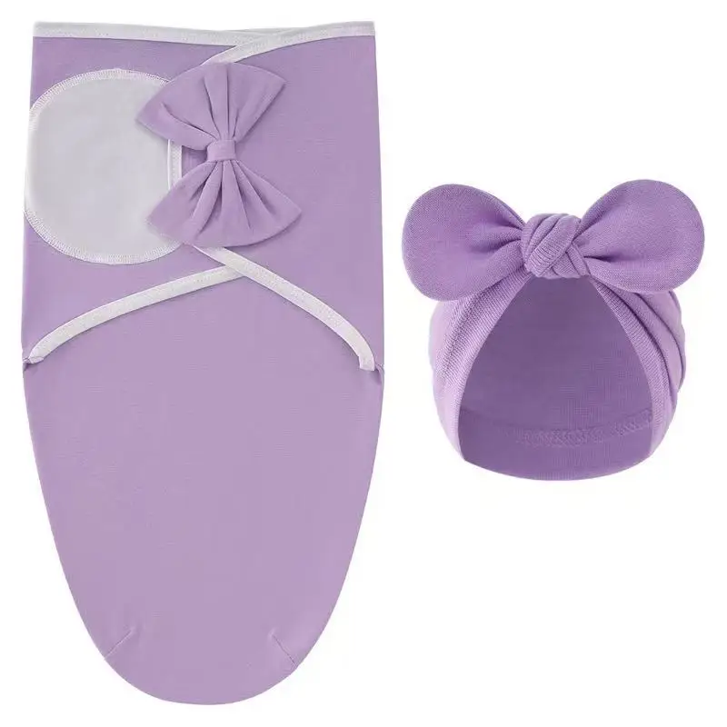 Ensemble de couverture et chapeau pour bébé de 0 à 6 mois, en coton imprimé de dessin animé, emmaillotage réglable pour nouveau-né, enveloppes de couchage pour nourrissons, toutes saisons