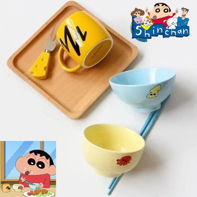 Crayon chan-chan mangkuk Mug anak-anak kartun sumpit piring cangkir susu mangkuk nasi peralatan makan keramik krayon chan-chan hadiah gadis