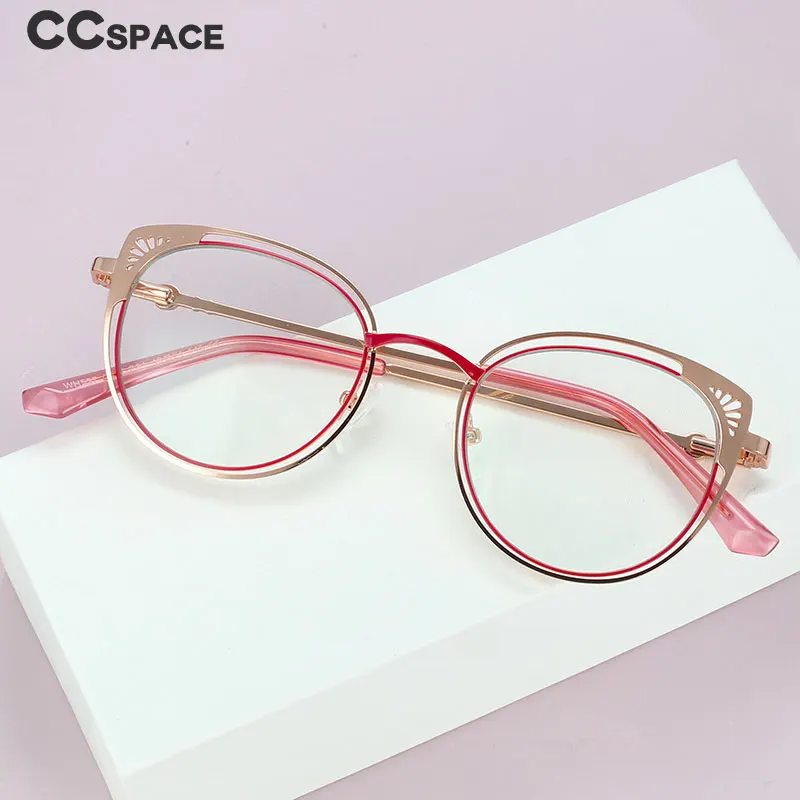 54081 Luxury Women Cat Eye Anti Blue Light Metal Optical Glasses Frames Hollow Pattern Fashion Computer Eyeglasses