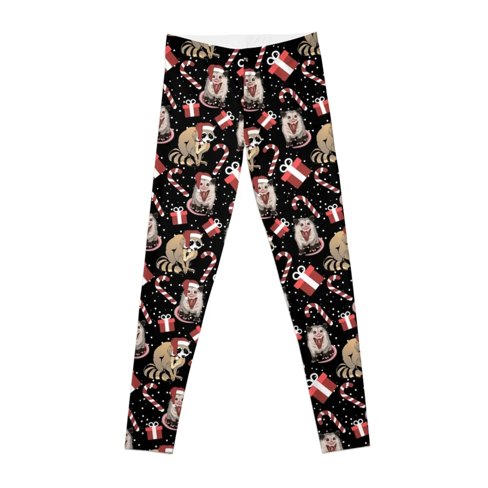 

Trashing Through the Snow Opossum and Raccoon Funny Trash Gang Christmas Leggings Sweatpants sport pants Womens Leggings