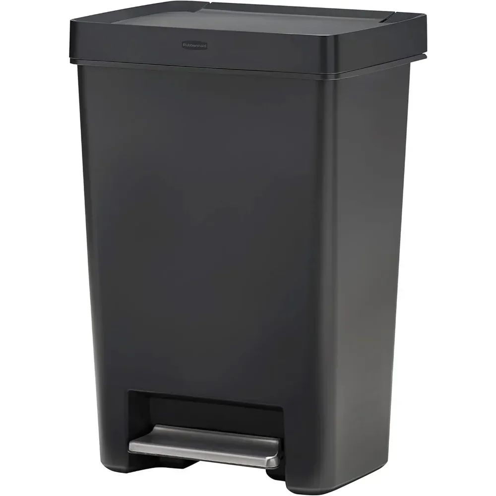 Trash Can Step-On Trash Can for Home and Kitchen, with Lid Lock and Slow Close, HANDS-FREE USE: Step-on The Stainless-steel