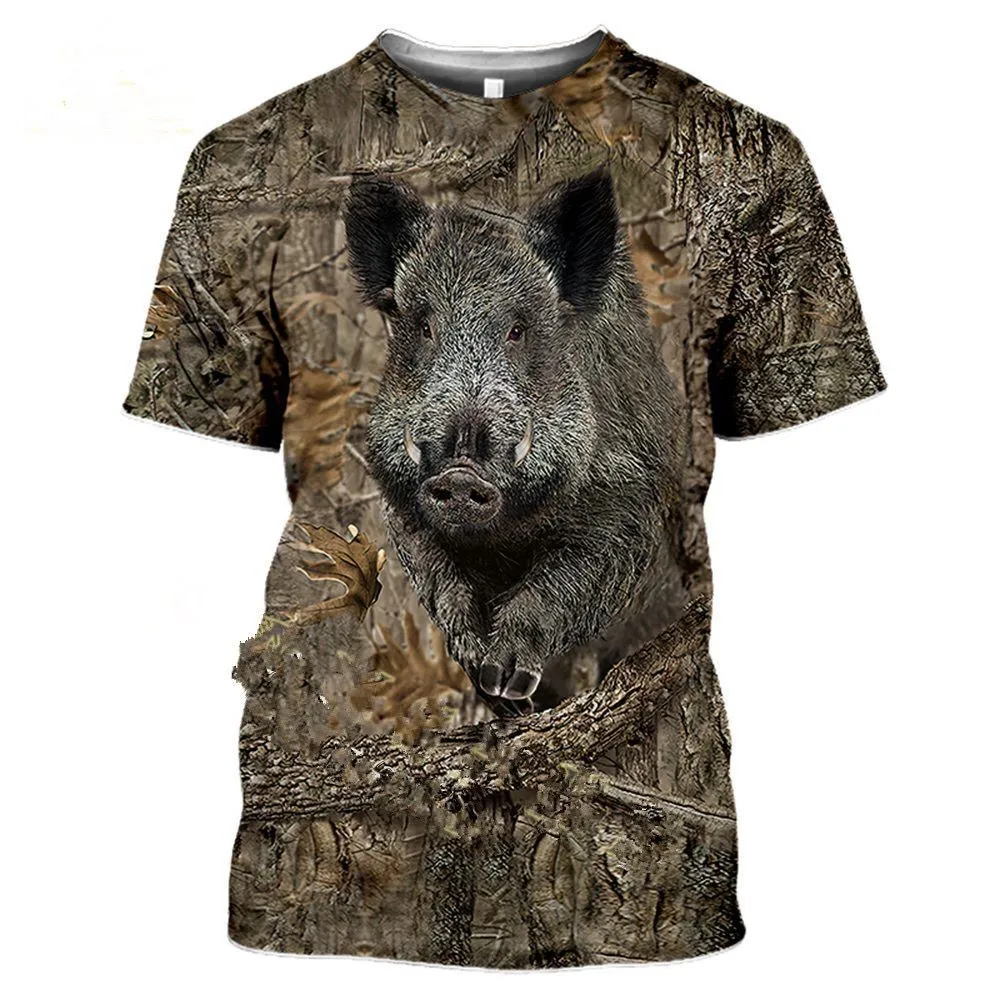 Camisetas de caza de camuflaje Vintage para hombres, camisetas con estampado Animal, camiseta informal de gran tamaño 3d, ropa de calle Retro, Top