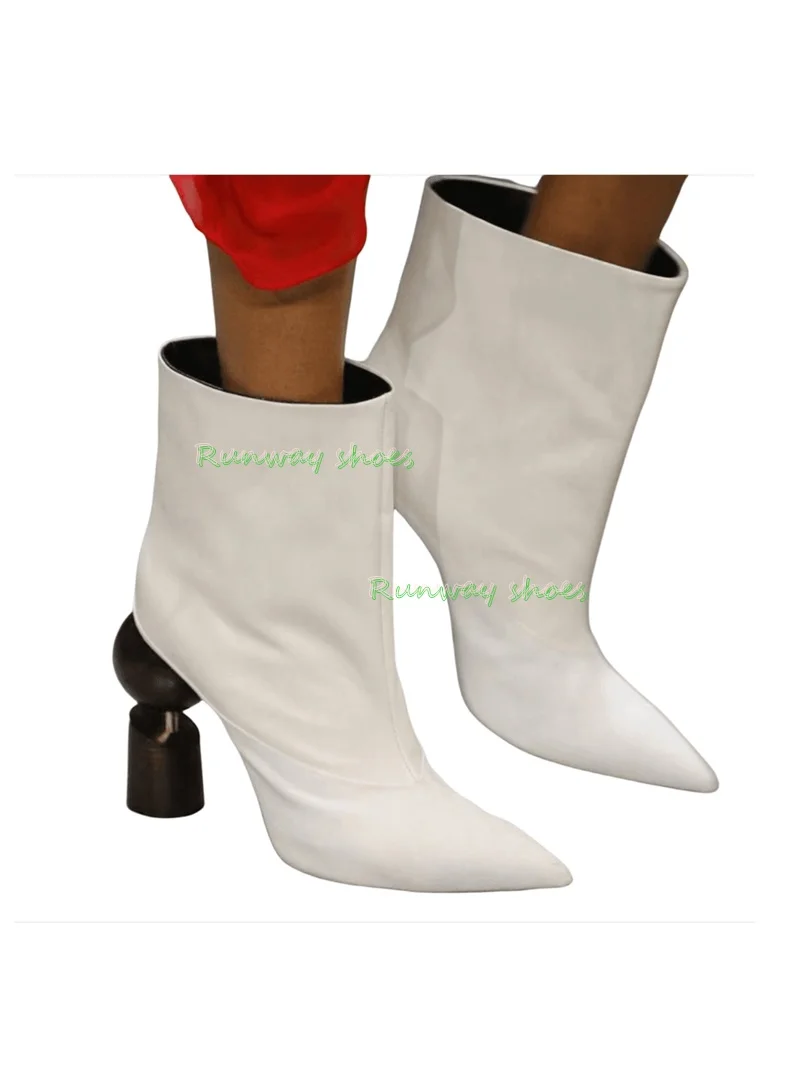 Pointed Red And Purple Leather Color-Blocked Women's Ankle Boots Cylindrical And Sphere Patchwork Style Alien High Heel 2026