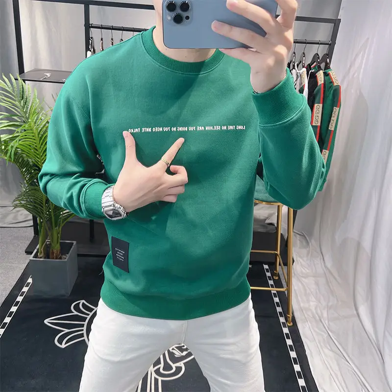 

Street Fashion Autumn Winter Men New Letter Printing Korean Trend Versatile Casual Loog Sleeve Slim Sweatshirts Pullovers Tops