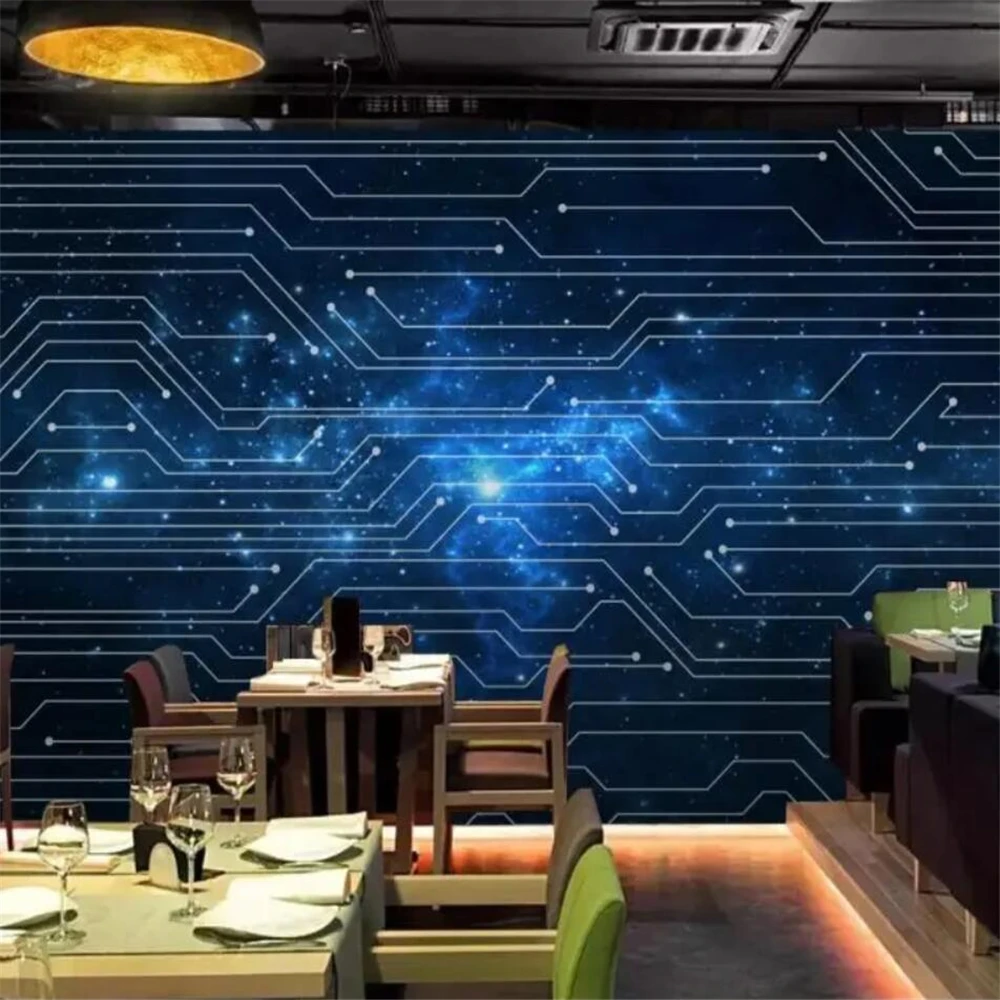 

Custom Abstract line blue starry sky circuit board technology photo wallpaper for living room background wallpapers home decor