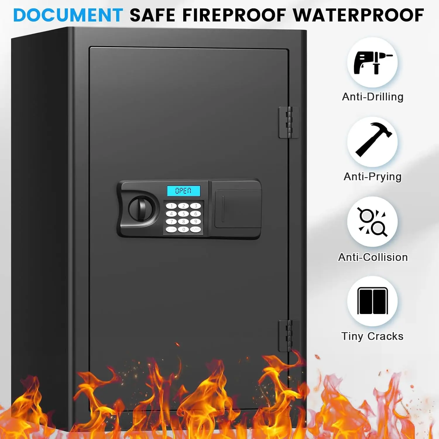 5.0 Cubic Large Home Safe Fireproof Waterproof, Digital Security Fireproof Safe Box with Combination Lock, Alarm Systerm and Rem
