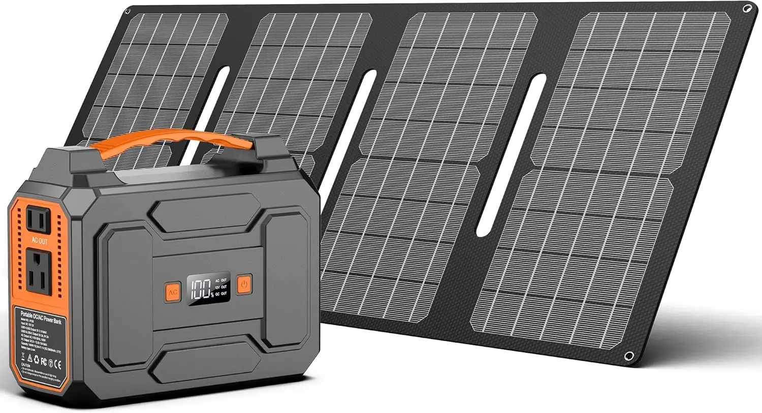 ar Powered Generator 200W Peak/100W Rated, Portable Solar Generator Power Station With Solar Panels 40W Included, 146Wh