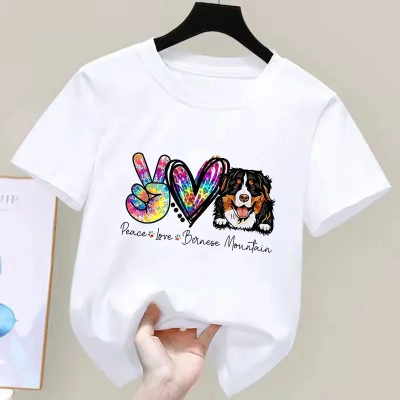 Peace Love Bernese Mountain Graphic Print T Shirt Girls Glitter Leopard Fashion Tshirt Femme Kawaii Dog Lover T-Shirt Women