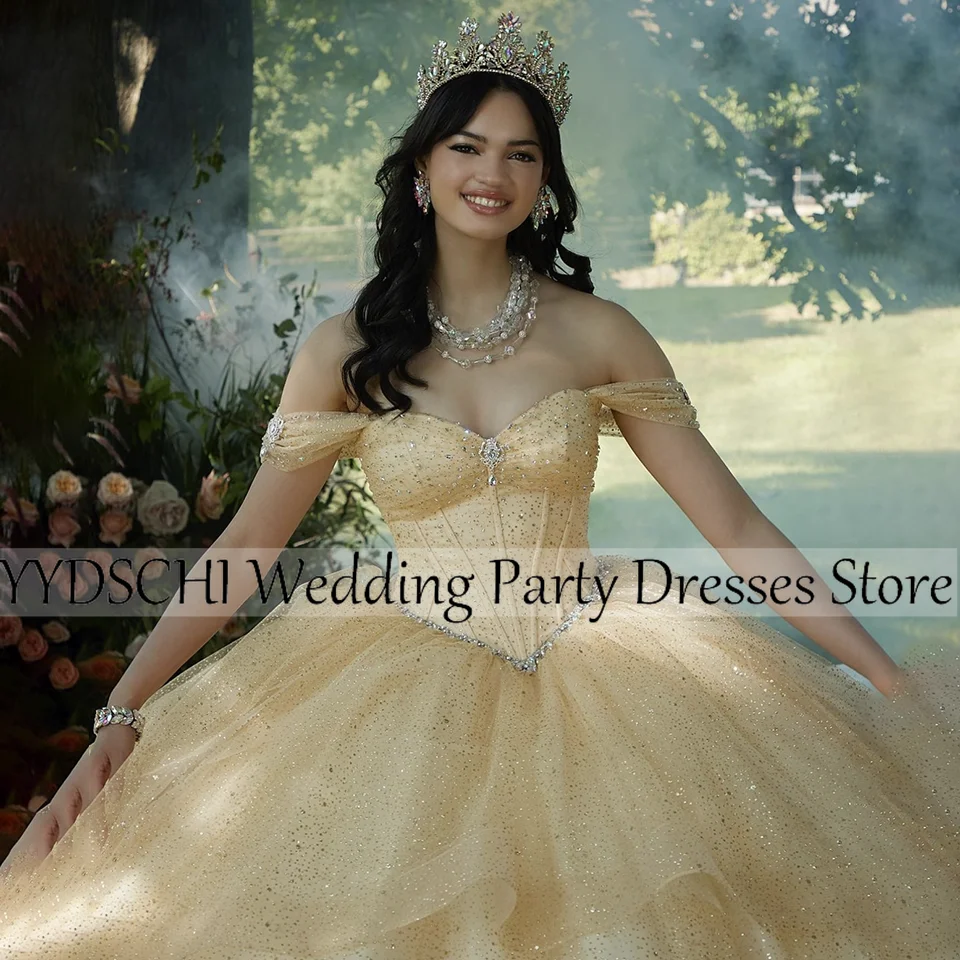 فساتين مخصصة 2025 المكسيك مشد كشكش الحبيب فستان الزفاف الأنيق الكرة ثوب حزب فساتين زهرة فاخرة لامعة الوردي