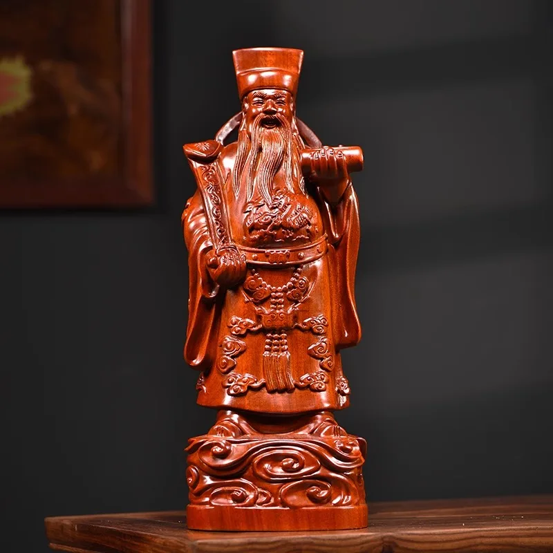 Premium Rosewood Three Star Gods (Fu Lu Shou) Statue Set - Hand Carved Wooden Figurines, Birthday Gift for Elders