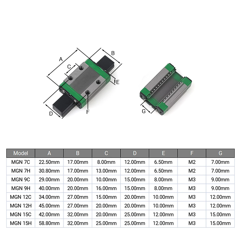 2Pcs MGN Linear Slide Block MGN7 MGN9 MGN12 MGN15 Linear Guide Block Carriage for 3D Printer CNC Engraving Machine